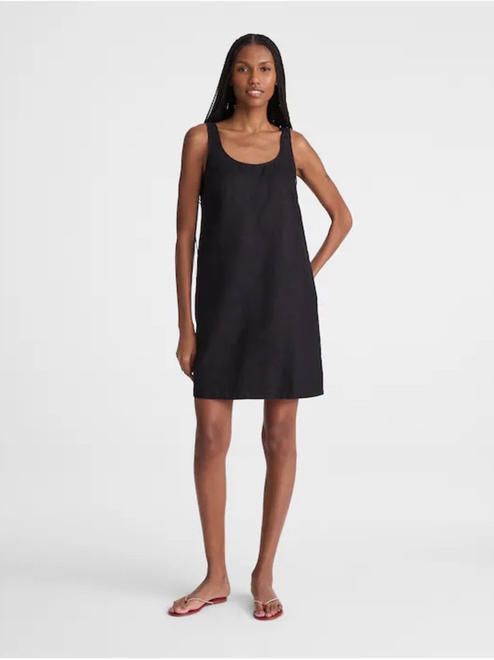 Madewell Black Scoop Neck Slip Dress in Linen